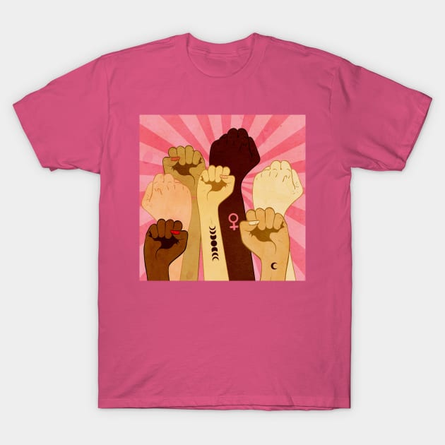 Female raised fists T-Shirt by AnnArtshock